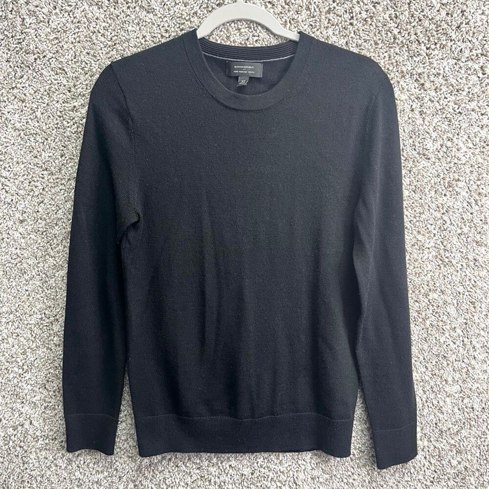 Banana Republic Sweater Men’s XS Black 100% Merino Wool Long Sleeve‎ Pullover